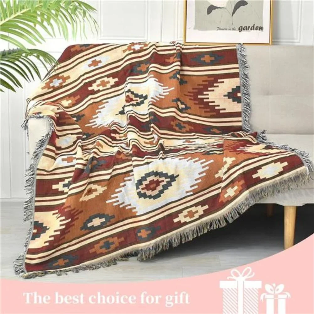 Boho Throw Blanket Reversible Cotton Tapestry Hippie Room Decor